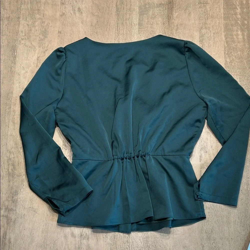 J. Crew Green satin Button-Front Blouse